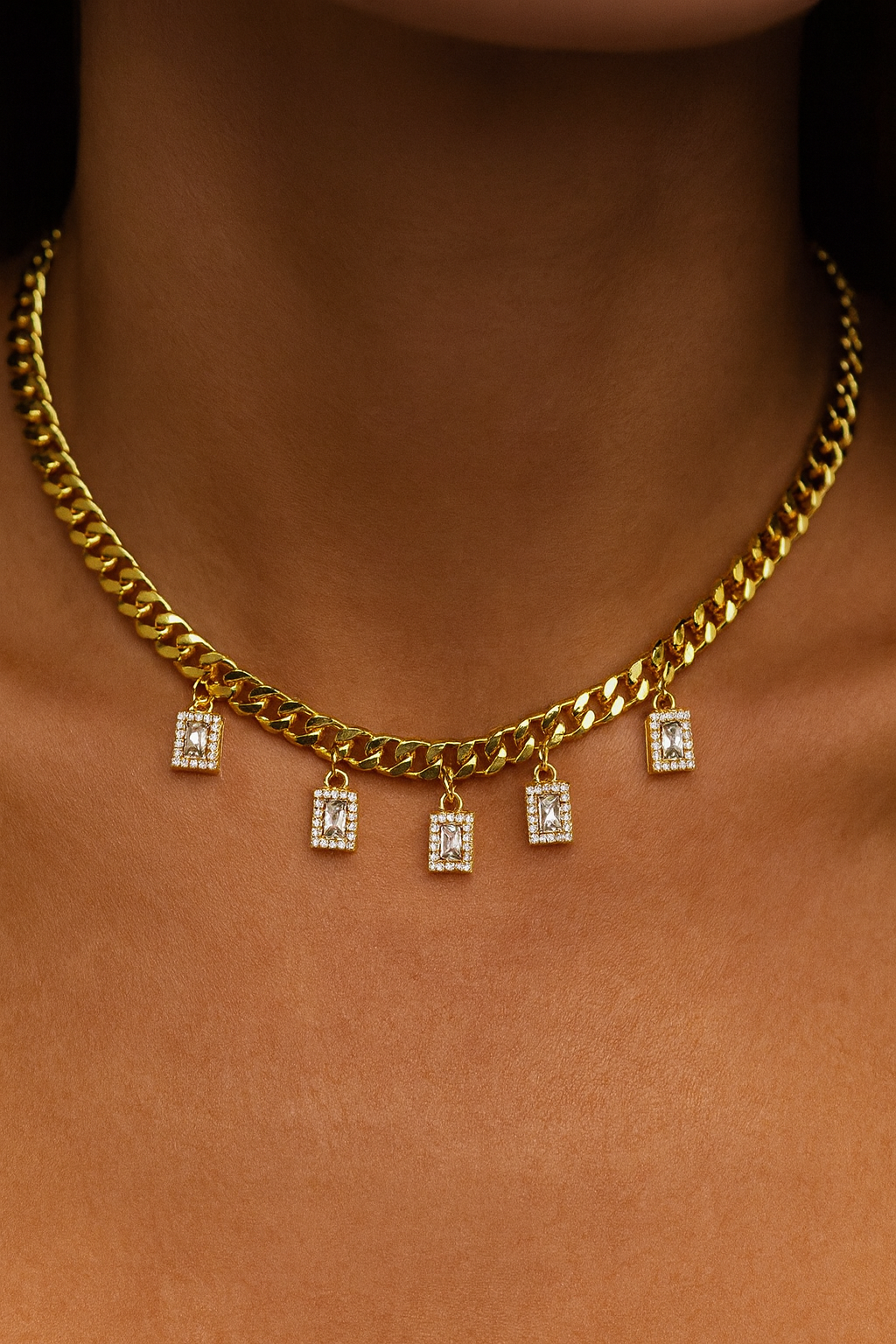 Gold Chain Necklace with Crystal Charms