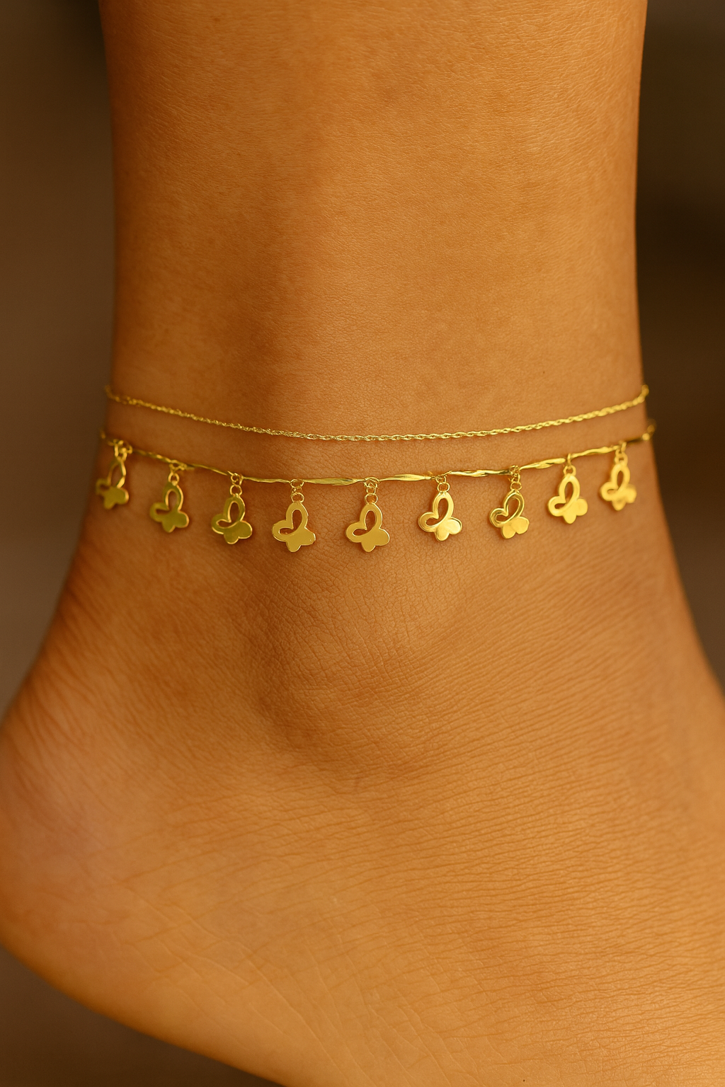 Butterfly Charm Double-Layer Gold Anklet