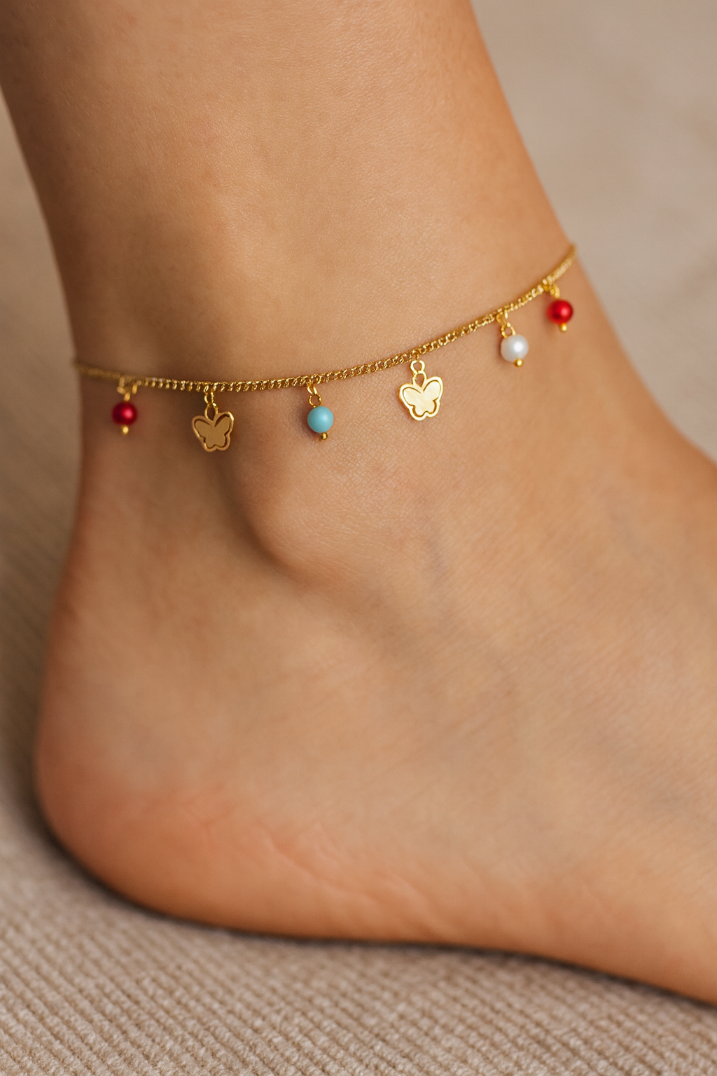 Dainty Butterfly Charm Gold Anklet
