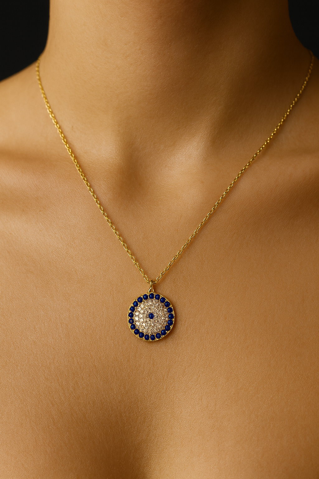 16" Gold Plated Evil Eye Necklace – Light Blue or Dark Blue