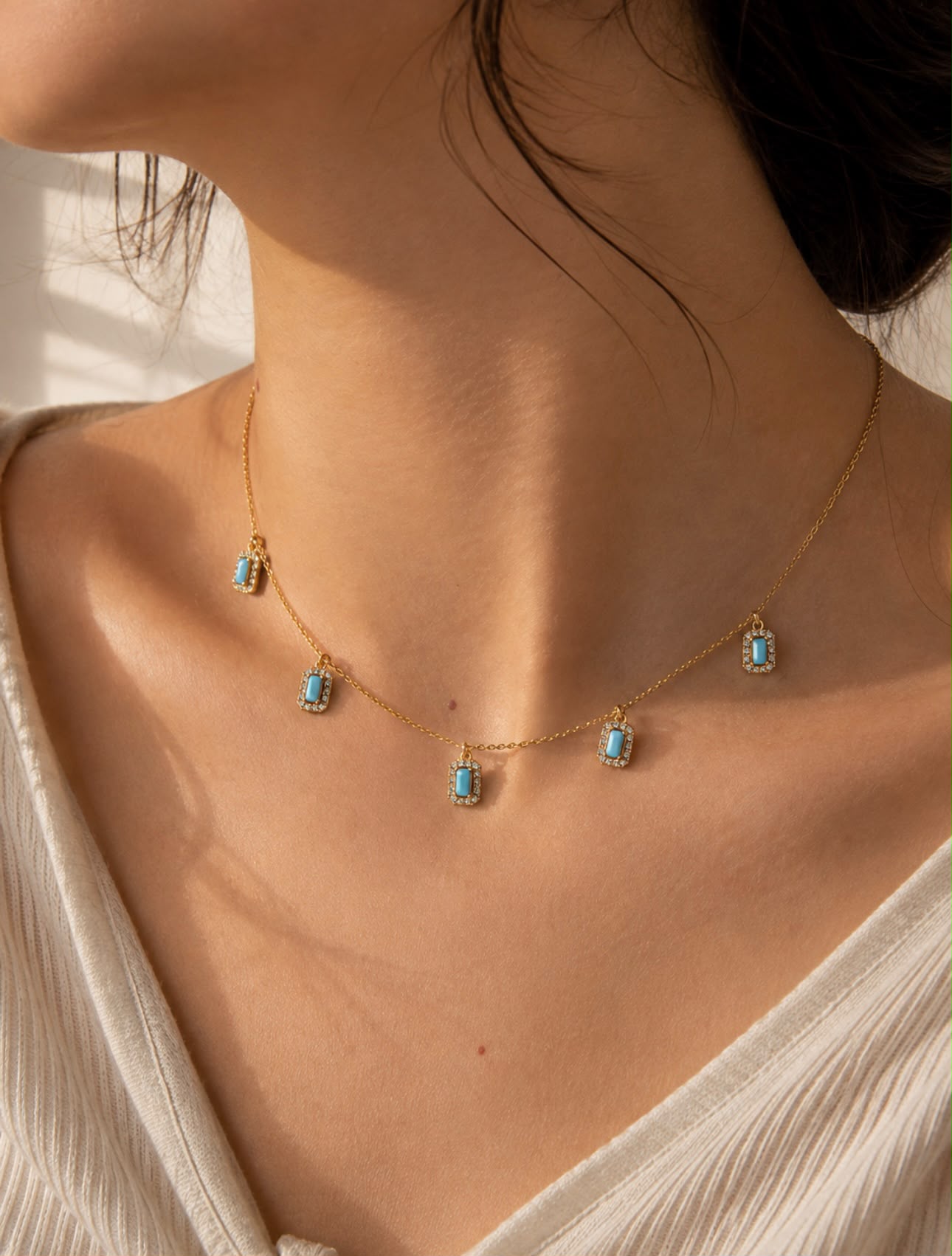 The Fayrouz- Gold Necklace with Turquoise Charms