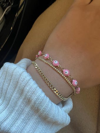 Pink Evil Eye Beaded Bracelet - 14k Gold Plated
