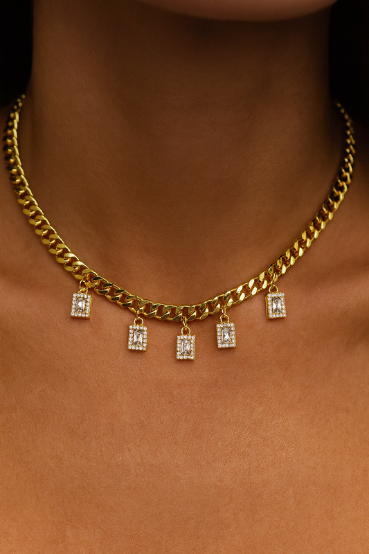 Gold Chain Necklace with Crystal Charms