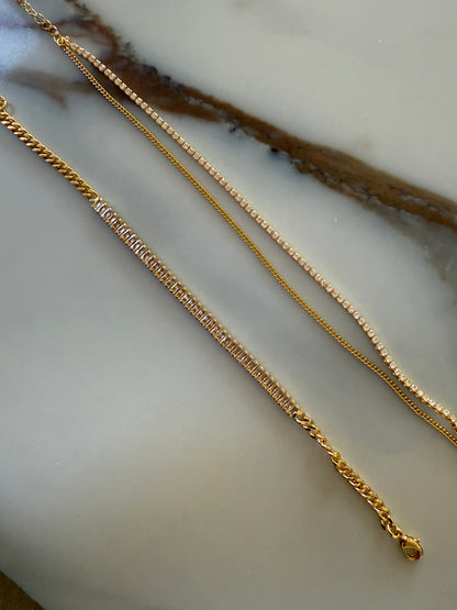 Dual-Layer 18K Gold Plated Crystal & Chain Anklet – 10" Adjustable