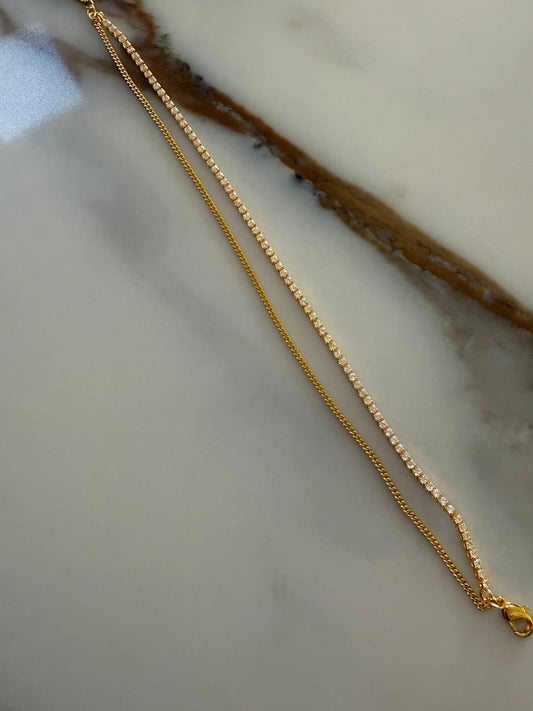 Dual-Layer 18K Gold Plated Crystal & Chain Anklet – 10" Adjustable