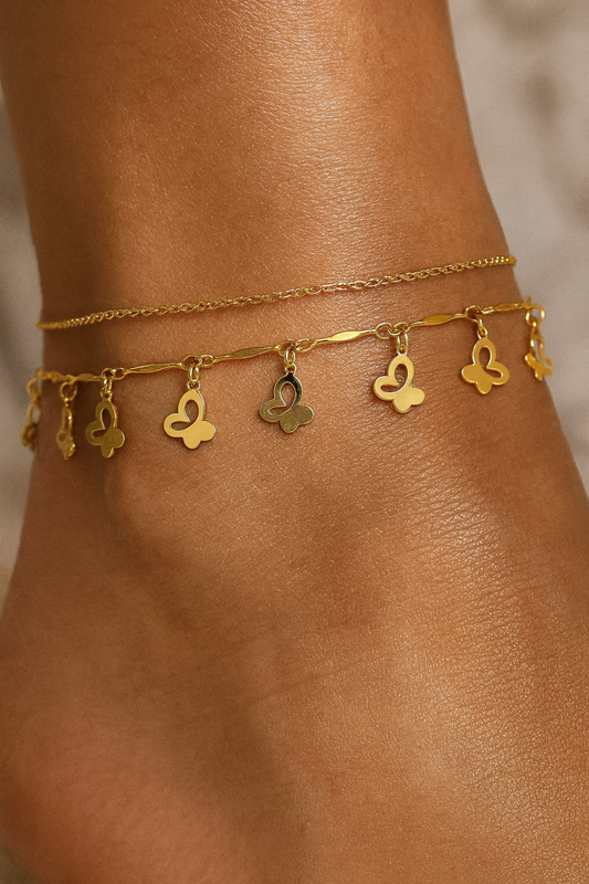 Butterfly Charm Double-Layer Gold Anklet