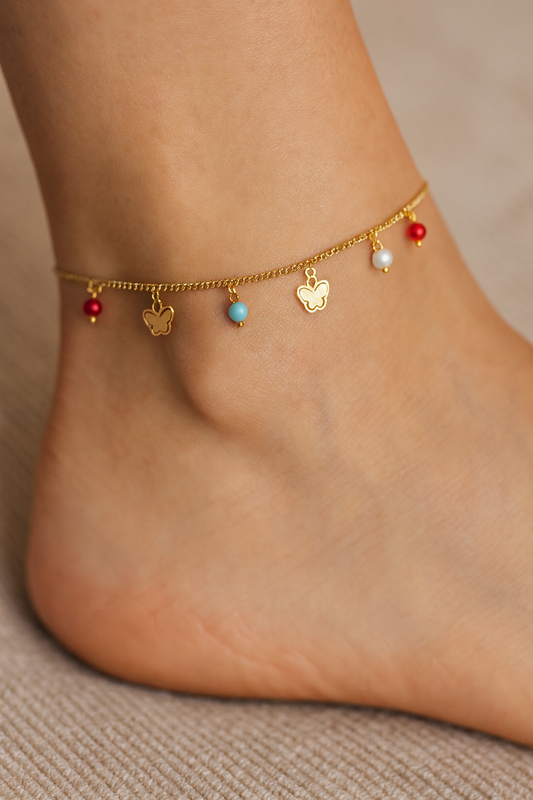 Dainty Butterfly Charm Gold Anklet