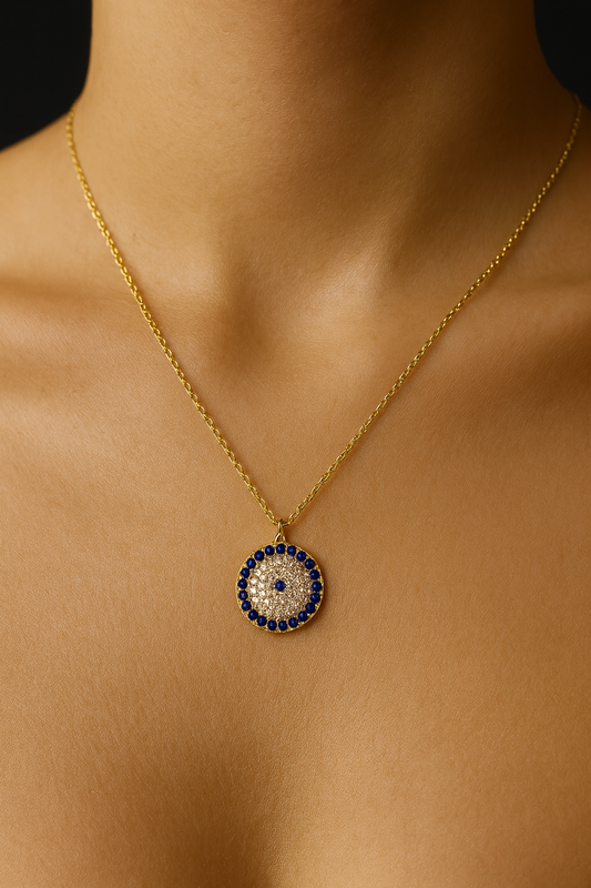 16" Gold Plated Evil Eye Necklace – Light Blue or Dark Blue